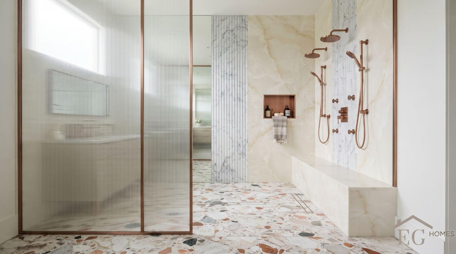 Modern bathroom remodeling in Boynton Beach FL with walk-in shower, large-format tile, and spa design 2026