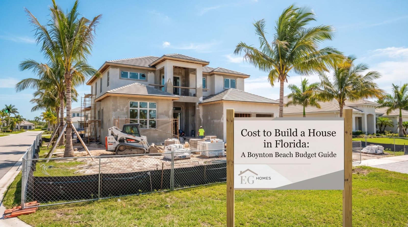 New construction home in Boynton Beach, Florida with concrete block walls and truss roof framing in place