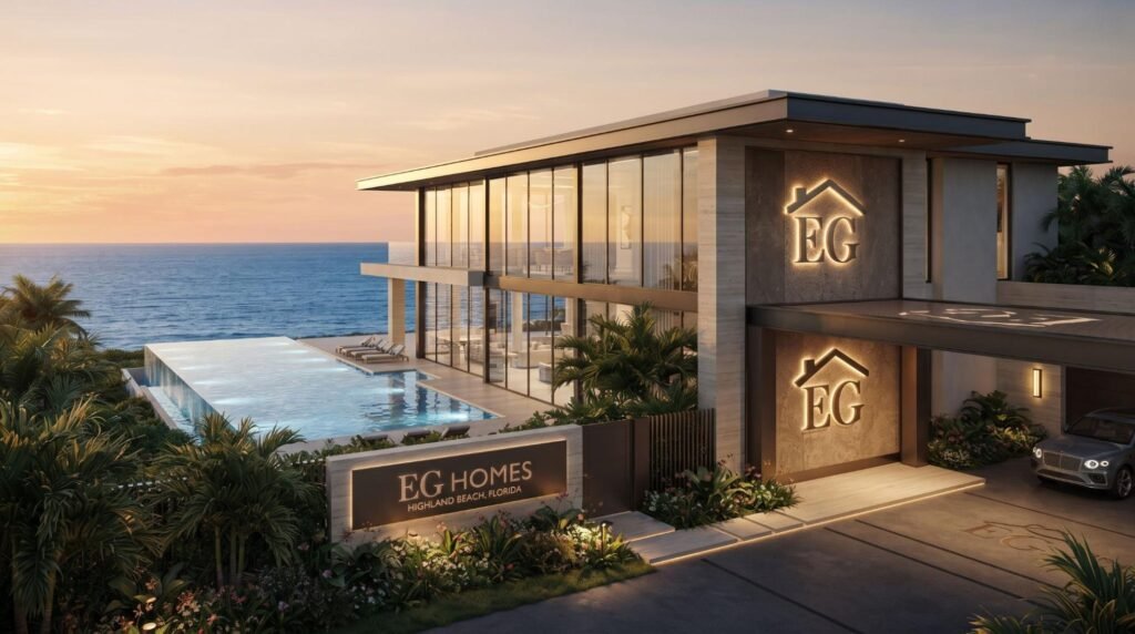 Luxury custom home Highland Beach FL with oceanfront pool and A1A views