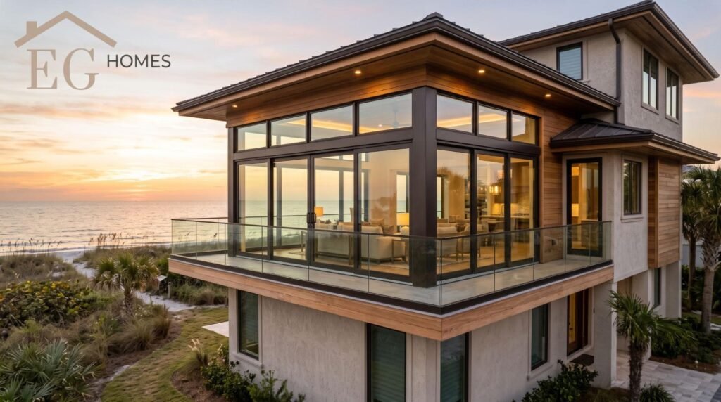 Second-story home addition on a coastal home in Ocean Ridge, FL with impact windows